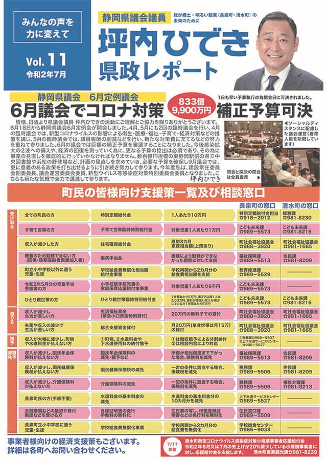 坪内ひでき県政レポート vol.11令和2年7月発行